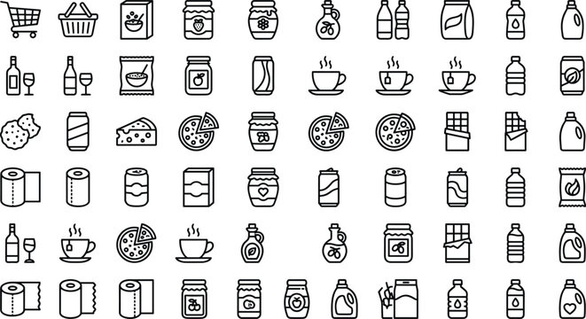 Set of grocery and supermarket line art icons.