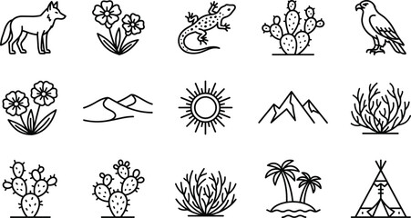 Collection of hand drawn desert and western themed vector icons. © choco