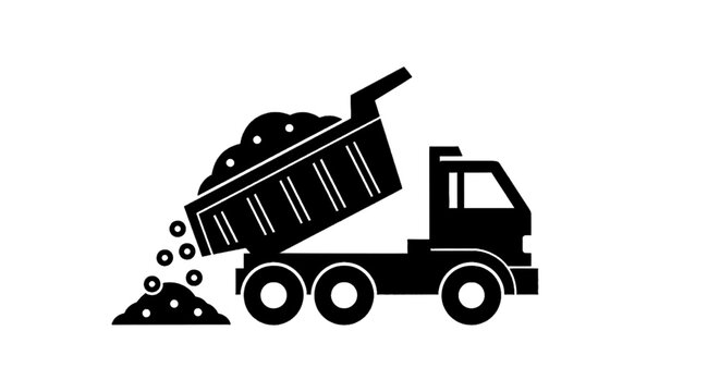 Minimal black silhouette icon, simple flat vector, bold black shape, no, no shading dump truck icon on a, flat icon style