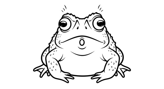 A cute cartoon frog illustration with big eyes sits on ground looking surprised