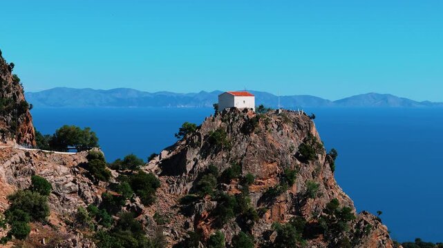 Various drone images from the coast of Samothraki Island in the northern Aegean Sea, Greece.