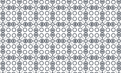 Fototapeta premium Abstract monochrome geometric seamless pattern with linked circular motifs and dotted structural grid