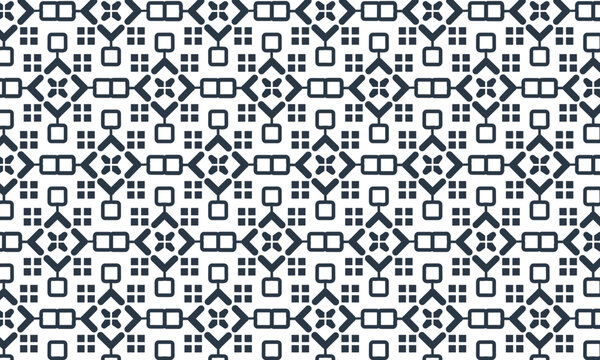 Monochrome abstract geometric seamless pattern with stylized nodes and square grids