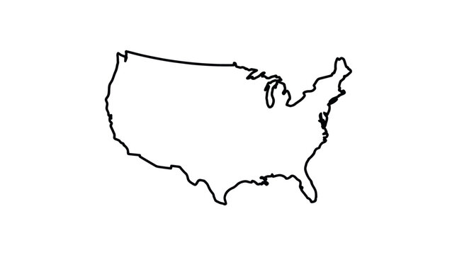 Outline map of the United States of America on a white background