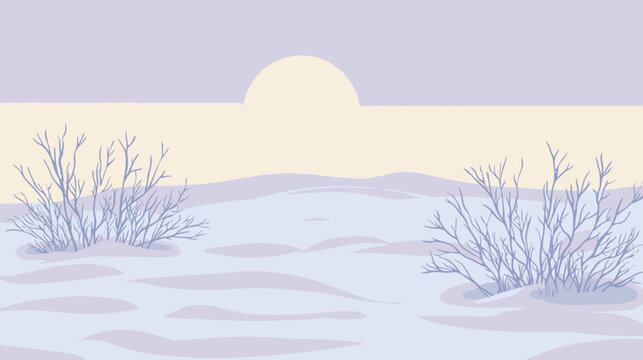 A tranquil winter landscape with pale sun and pastel snowfields at dusk, serene!