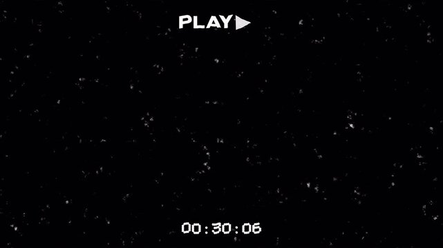 Retro play vhs video overlay with digital noise and timer