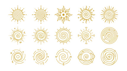 Golden Celestial Sun Icons Set, Esoteric and Cosmic Symbols © heru