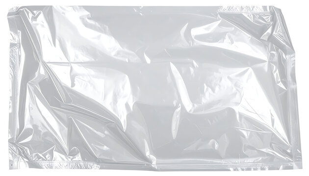 Isolated crumpled plastic bag texture with wrinkled surface and shiny reflection
