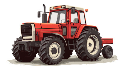 Obraz premium Red Agricultural Tractor With Large Tires Illustration.