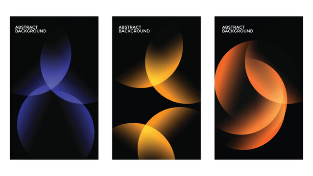 Abstract Background Vector Set &ndash; Modern Geometric Circular Gradient Panels in Blue, Purple, Yellow, Orange, and Red on Black &ndash; Minimal Transparent Overlapping Shapes for Corporate, Tech, and Creative 