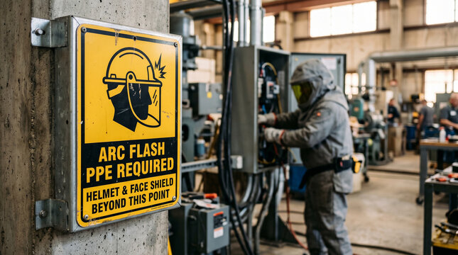 Electrician in Protective Arc Flash Suit Performing High Voltage Transformer Maintenance at Industrial Power Substation