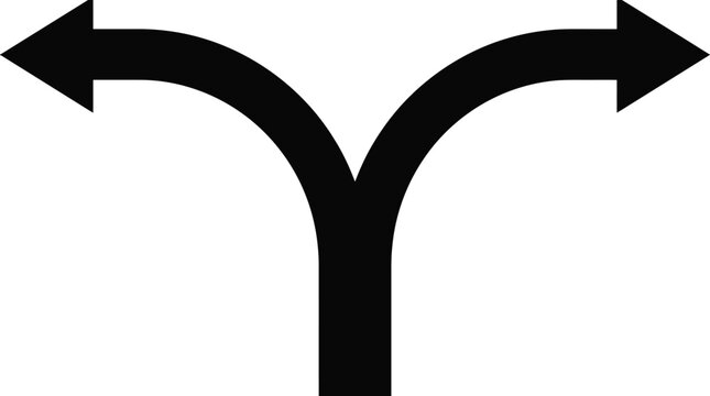 Black arrow split showing two different directions on white surface