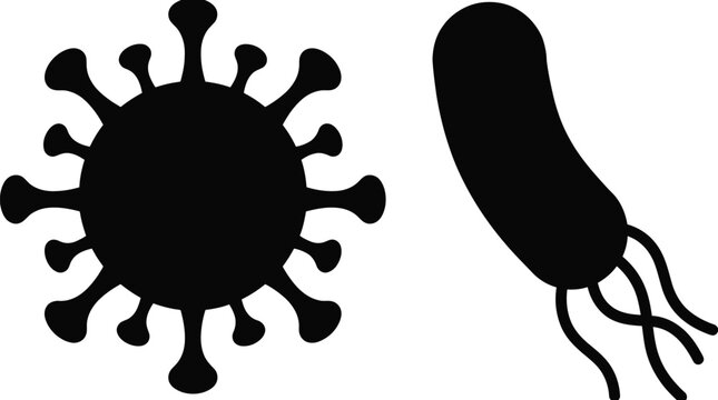 Silhouette icons of a virus and a bacteria cell shape