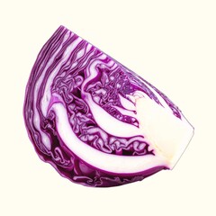 Obraz premium Quarter Slice of Fresh Raw Red Cabbage Showing Intricate Patterns, Isolated on a White Background