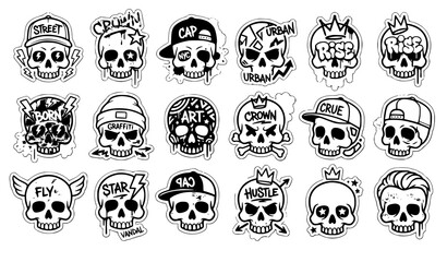 Graffiti Skull Sticker Collection with Colorful Urban Street Art Designs Vector Set © MdMiraz