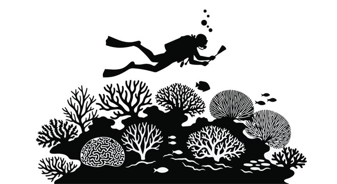 Scuba diver exploring vibrant coral reef underwater landscape