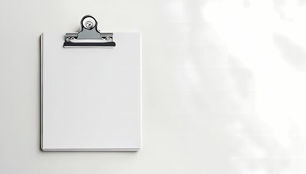 Minimalist white blank clipboard mockup for corporate checklist concept