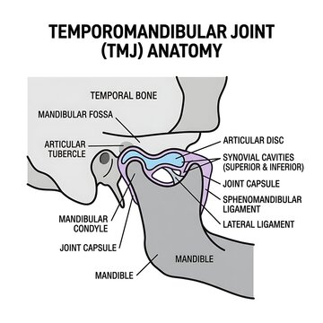 Detailed anatomical diagram of temporomandibular joint.