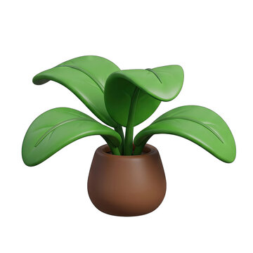 3D Rendered Potted Plant with Green Leaves