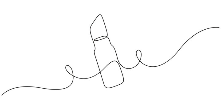 Lipstick single line drawing of fashion cosmetics beauty product vector. Minimalist continuous line art vector of a lipstick pomade for beauty salon branding.