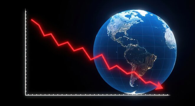 Red downward financial graph showing global economic crisis and recession illustration