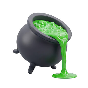 Cartoon Cauldron Overflowing with Green Slime