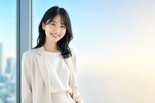 オフィスで微笑む日本人ビジネスウーマン Generative AI