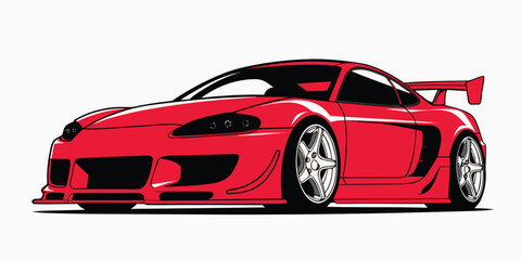 Naklejka premium Stylized red vector illustration of a modified sports car with an aggressive wide body kit