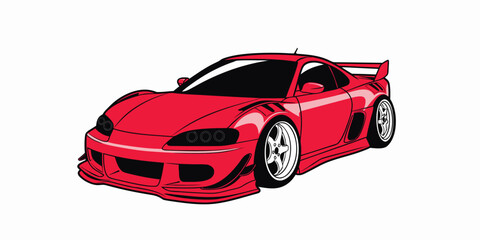 Fototapeta premium Vibrant red Japanese style tuned sports car vector art isolated on white background
