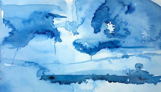 Abstract deep blue watercolor wash texture with pigment bleeds and wet on wet painting technique