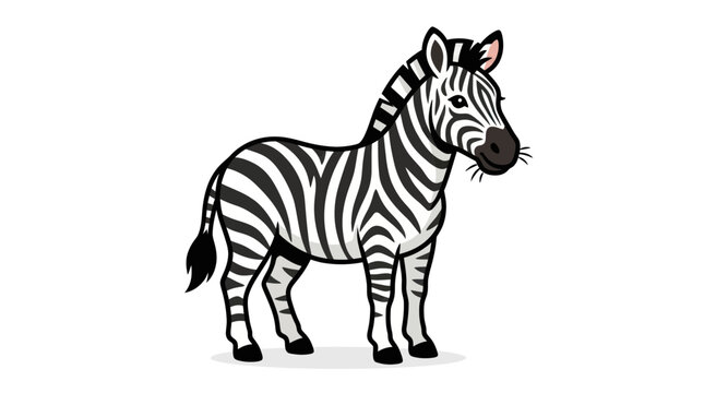 Cartoon Zebra Standing Sideways with Black and White Stripes Isolated on White