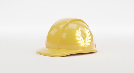 Fototapeta premium Yellow Construction Helmet with Laurel Wreath