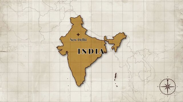 Vintage style antique map of India geography and cartography illustration