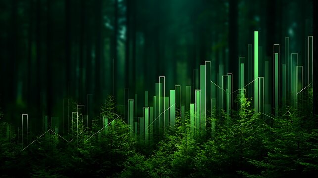 Digital forest graph showing green growth and sustainability data visualization