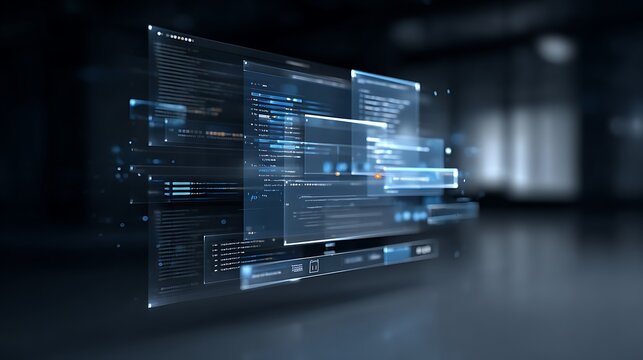 Holographic software code interface with floating data panels