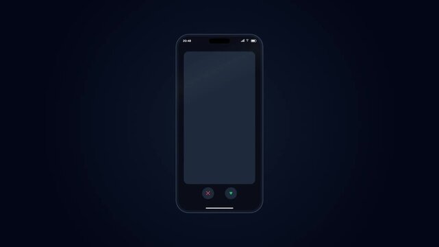 Smartphone swiping user interface animation with profile card sliding left for rejection