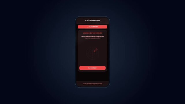 Mobile security application interface alert with radar animation warning of an unauthorized device scan