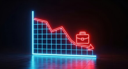 Naklejka premium Neon financial business chart showing a declining market trend illustration