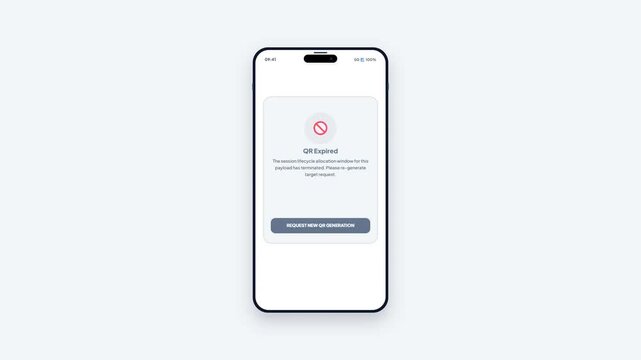 QR Code Expired Session Lifecycle Termination Error Message on Mobile Payment Application Screen