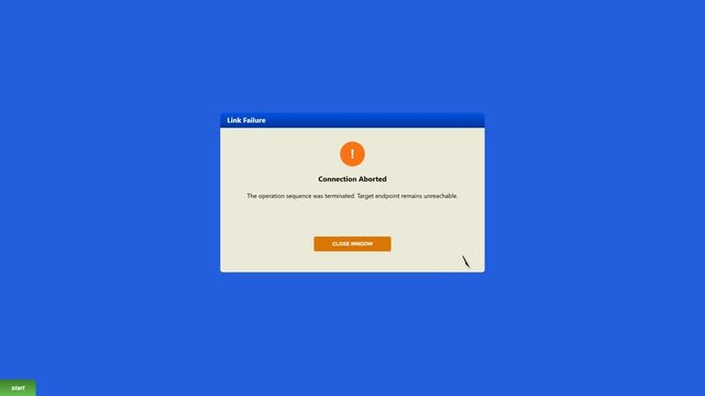 Retro Network Security Authentication Login Window with Connection Aborted Link Failure Error Popup