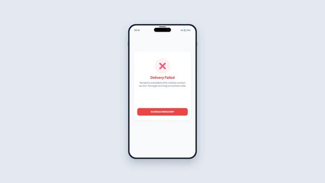 Smartphone Application Screen Mockup Displaying Live Courier Tracking Interface with Delivery Failed and Recipient Unavailable Notification