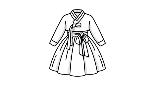Traditional Korean hanbok dress outline icon for fashion design.