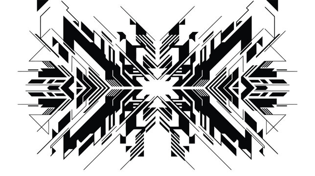 Futuristic Abstract Geometric Background with Symmetrical Black and White Tech Line Art Design