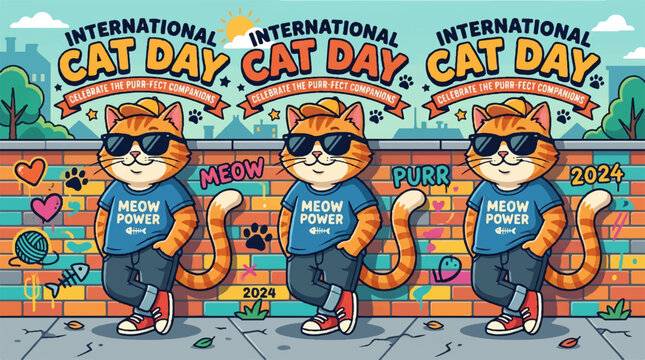 International Cat Day, cat illustration set, feline graphics, colorful cartoon cats