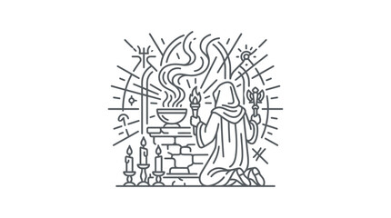 Obraz premium Devout figure kneeling in prayer before an ornate altar.