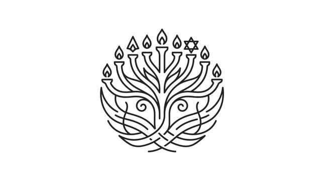 Decorative Hanukkah menorah with jewish star line art.
