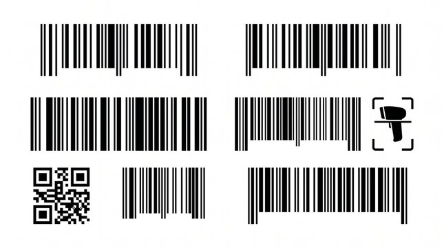 Barcode Vector Illustration Collection with Retail Product Identification and Scanning Codes