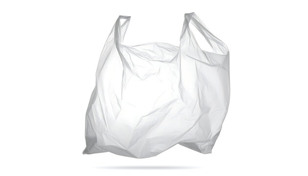 Isolated empty crumpled white plastic bag, grocery shopping waste, recycling pollution