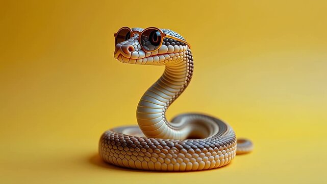 Cool Cartoon Snake Wearing Sunglasses on Yellow Background 4K Generative AI