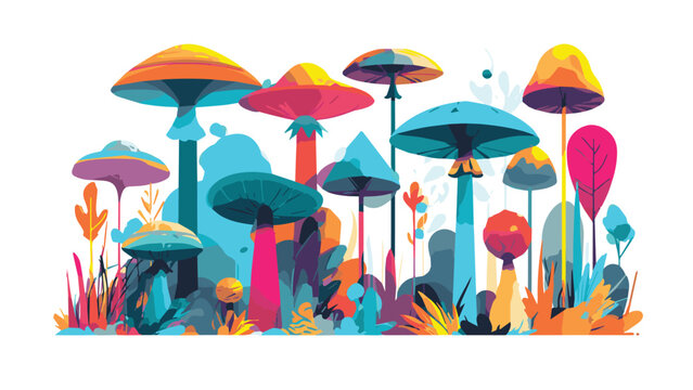 Colorful Abstract Illustration of Fantasy Mushrooms.